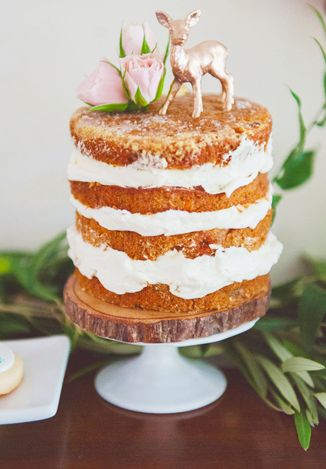 Naked woodland baby shower cake, Style Me Pretty