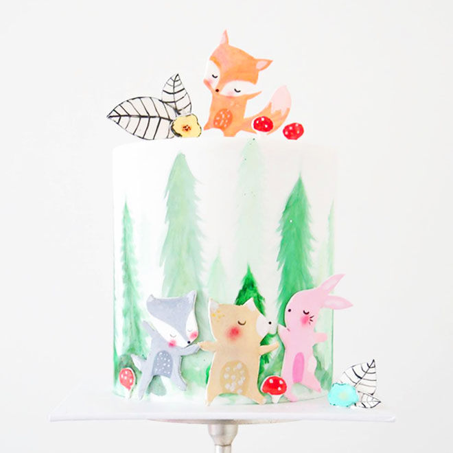 Playful woodland baby shower cake by Sweet Bakes