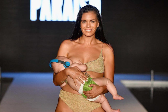 Mara Martin breastfeeding on the runway