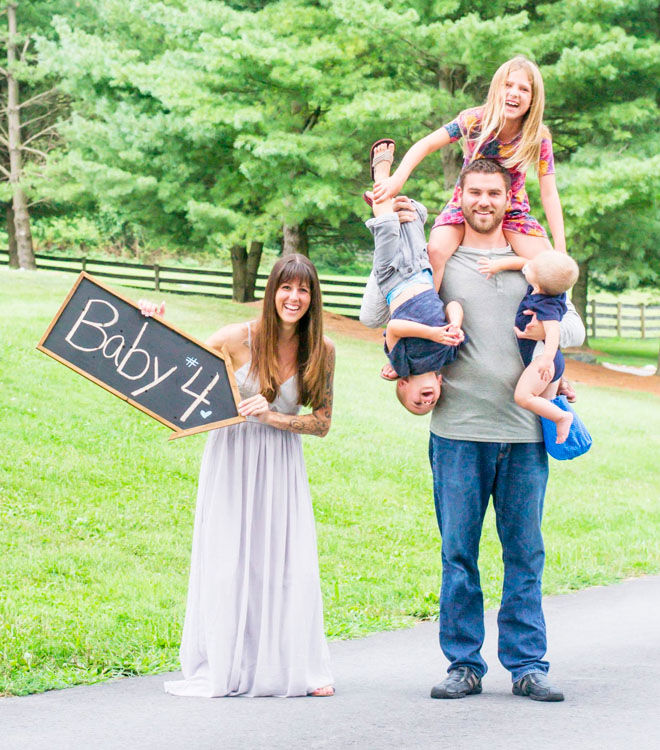 Family pregnancy announcement for baby number four