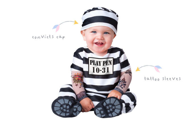 Convict baby costume for Halloween
