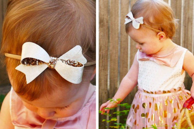 Gold Sophia baby bow, Bows by Kathy