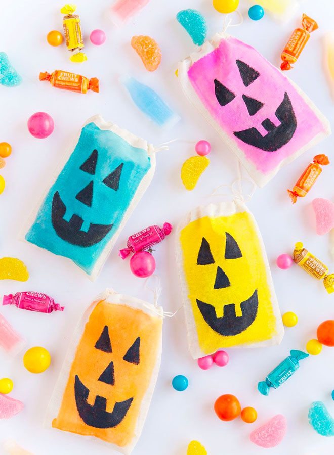 Colourful DIY treat bags for Halloween