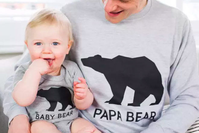 Papa bear and baby bear dad and baby matching sweater