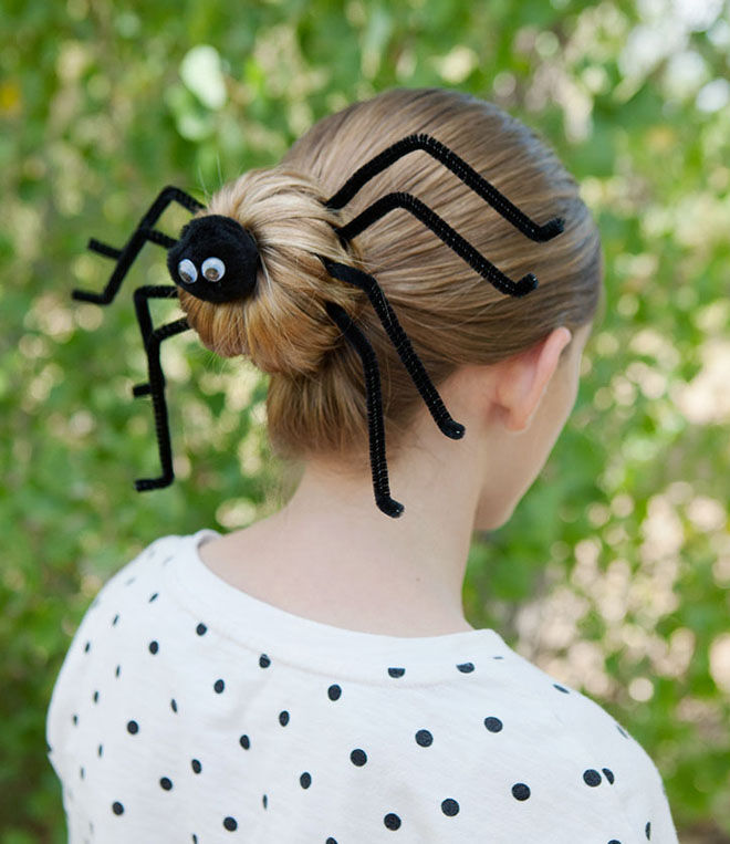 Halloween hair style spider bun