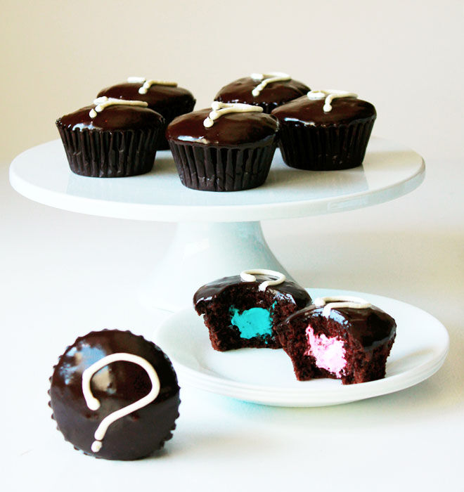 Chocolate gender reveal cupcakes