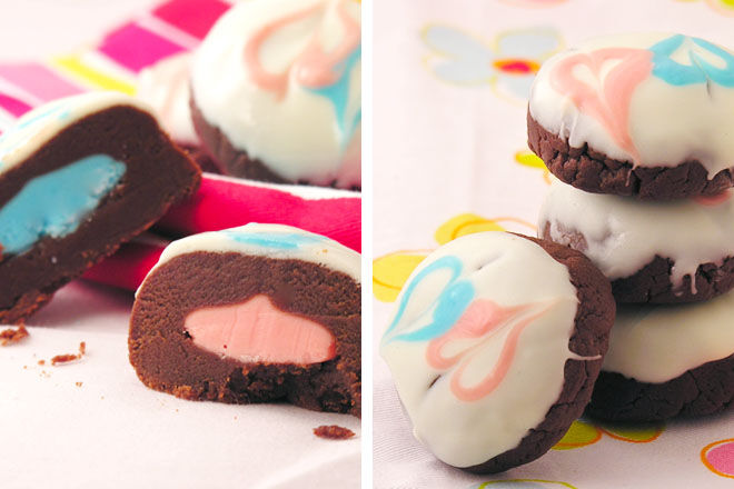Gender reveal truffles with coloured centre