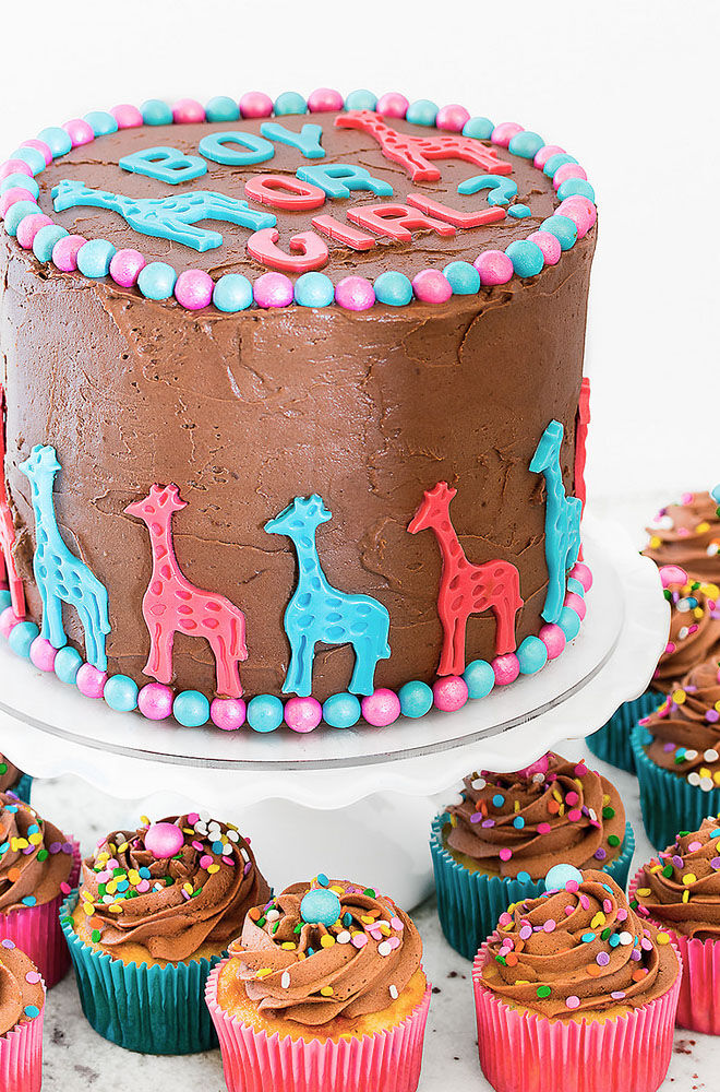 Giraffe gender reveal cake