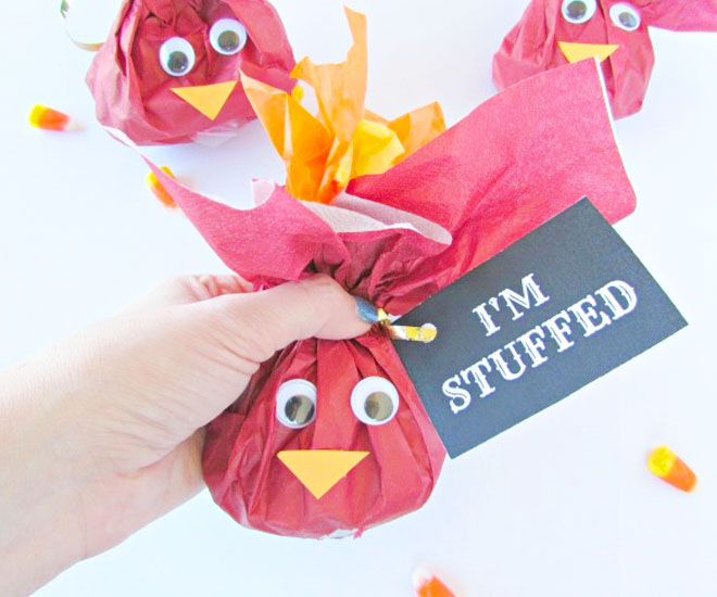 I'm stuffed, fun turkey Christmas treat bags