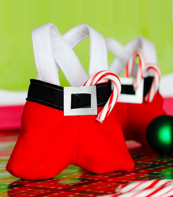Santa pants Christmas treat bags with sewing template