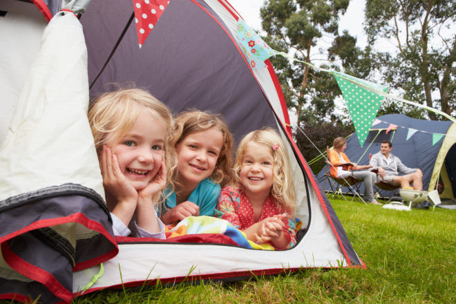 Three kids camping