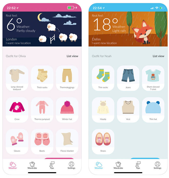 BabyWeather outfit chooser app
