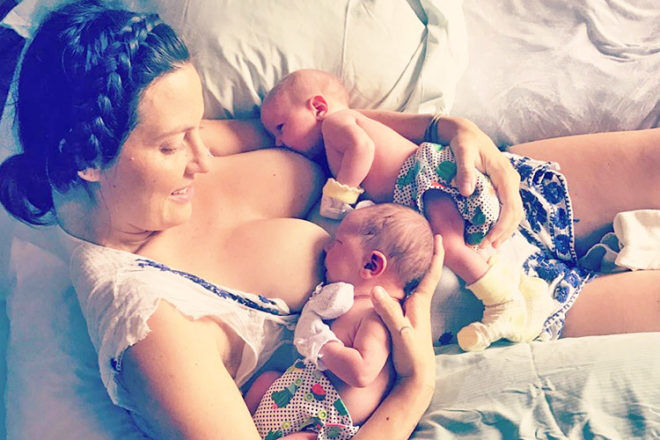 Mum unexpectedly births twins