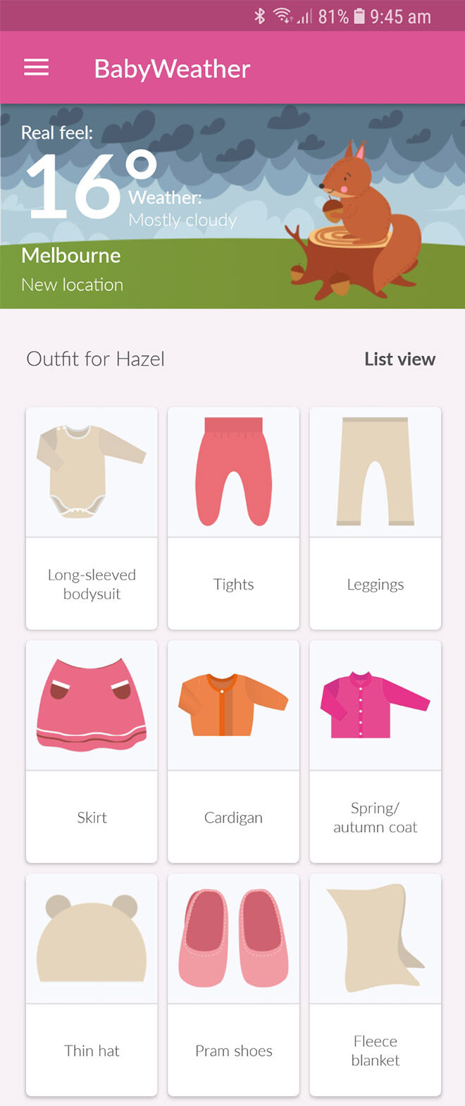 BabyWeather app outfit chooser