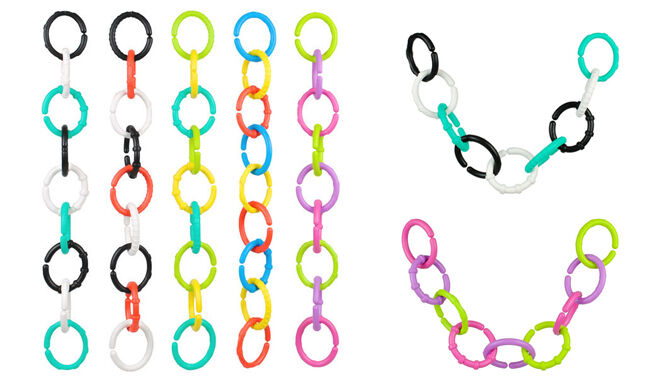 Baby teether links for organising baby clothes