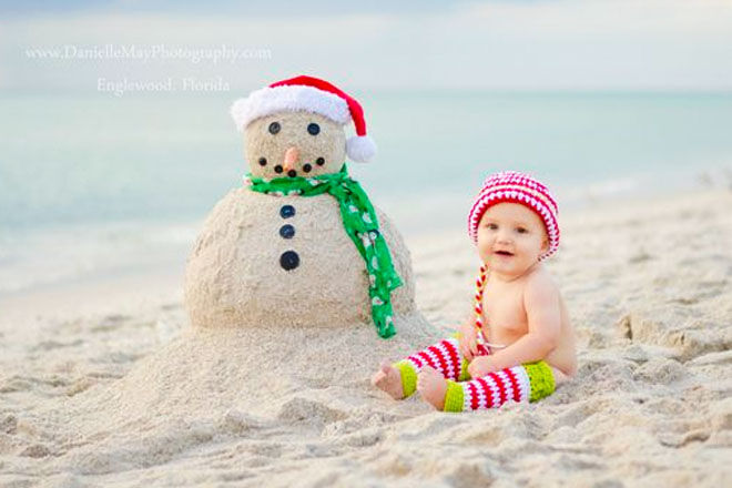 Baby's first Christmas photo, an Australian Christmas at the beach
