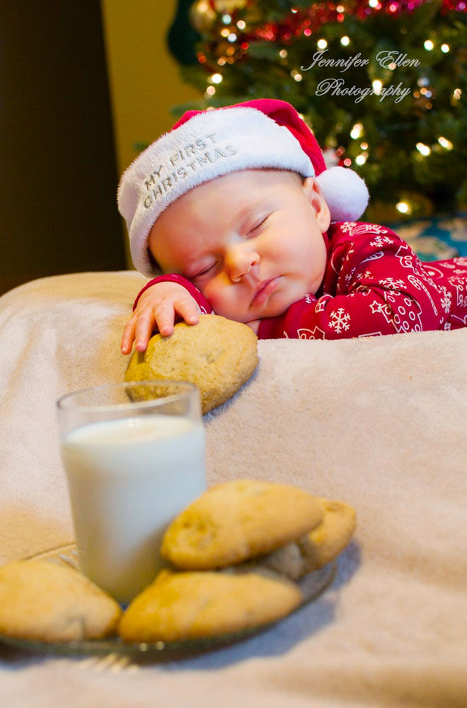 Baby's first Christmas photo, eating all the cookies