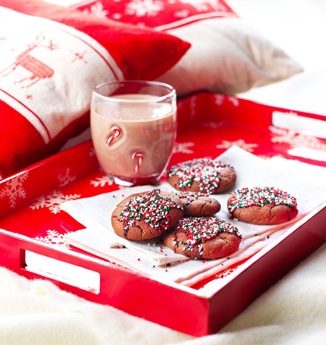 Chocolate Christmas cookies with sprinkles