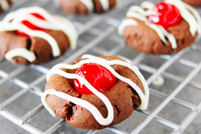 Christmas thumbprint cookies with cherries