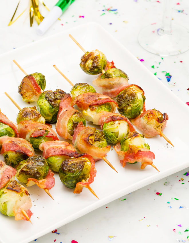 Brussel sprouts and bacon skewers