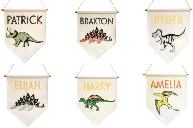 Personalised dinosaur name banners by Dino Raw