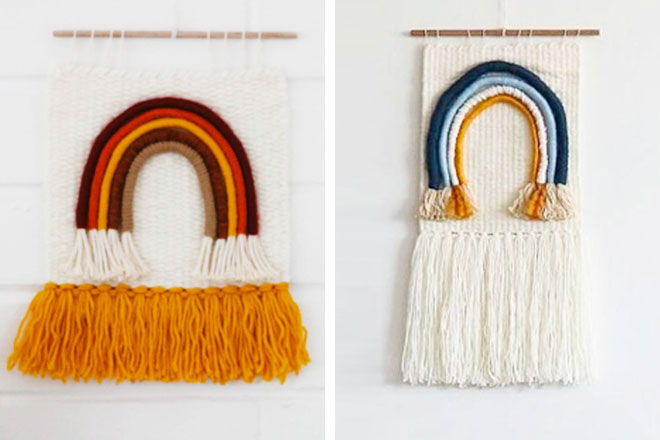 Woven wall hanging, macrame wall hanging with rainbows