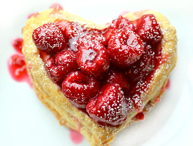 Heart-shaped raspberry napoleon for Valentine's Day