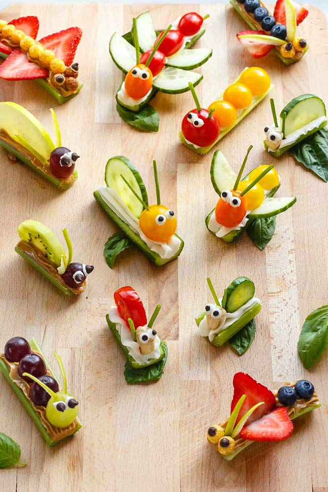 Fruit and veggie bugs lunch snack idea
