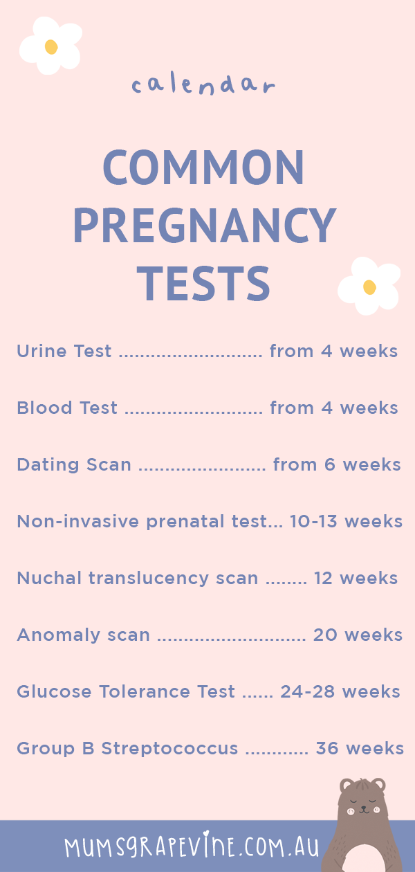 Common Pregnancy Tests Calendar