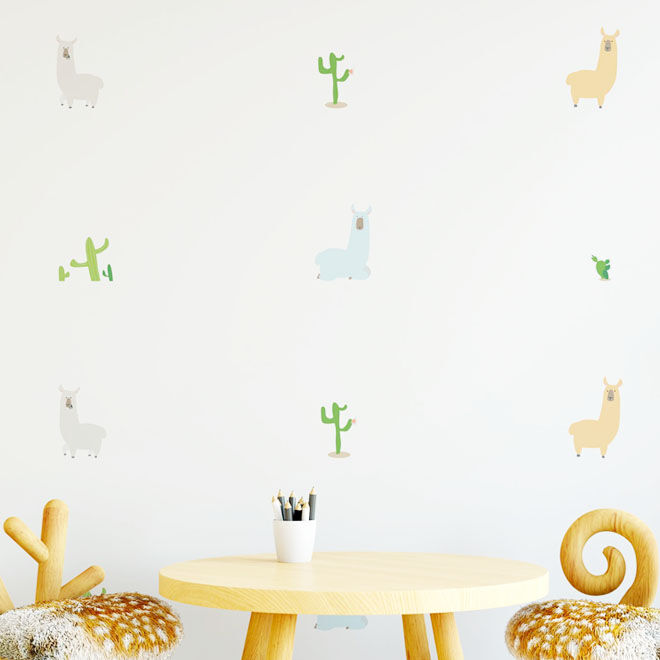 Nursery Wall Stickers, pastel llamas and cacti