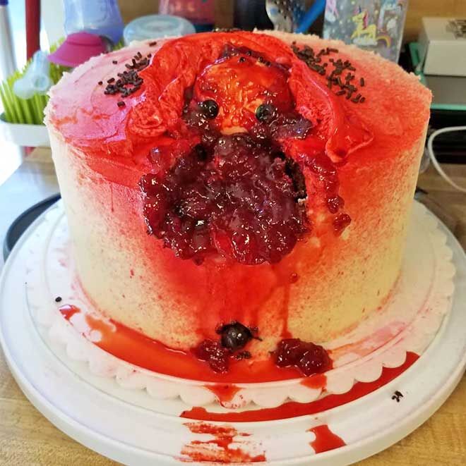 Blood and guts baby shower cake