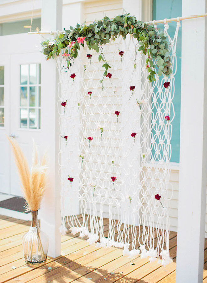 Macrame backdrop for a boho baby shower