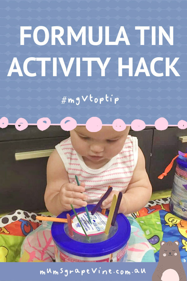 Formula tin hack for easy baby play activity