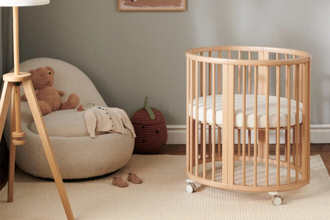 Stokke Sleepi Mini V3 in a baby nursery with neutral tones