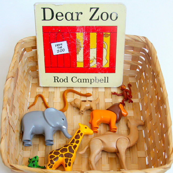 Jungle first birthday party game idea - a storytime basket