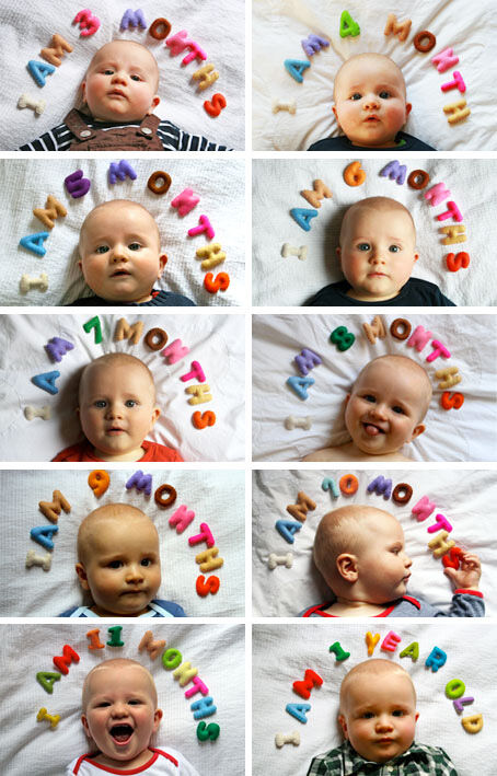 13 monthly baby photo ideas: using fridge magnets