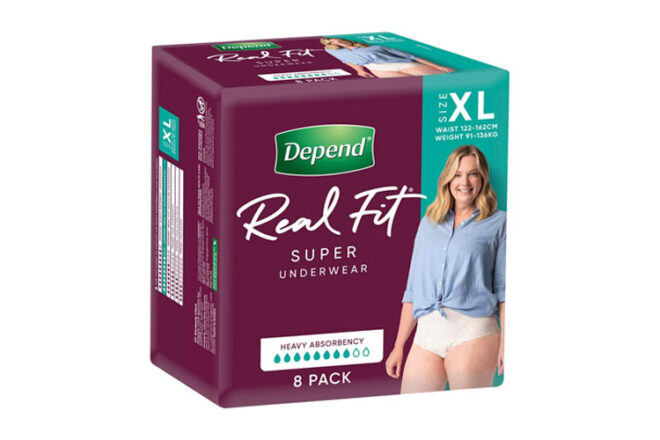 A pack of Depend Real Fit Underwear