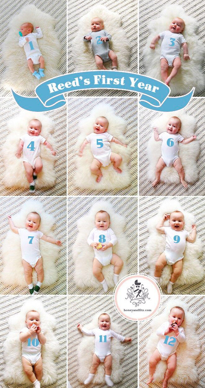 13 monthly baby photo ideas: with numbered onesie