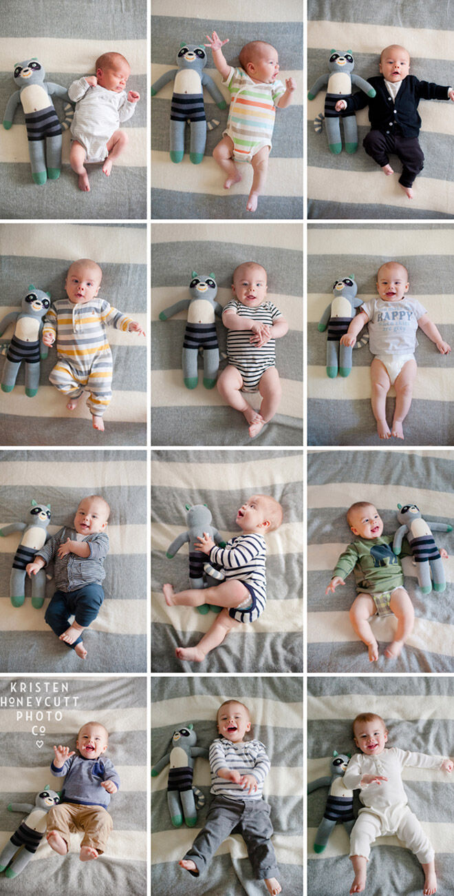 13 monthly baby photo ideas: using favourite toy