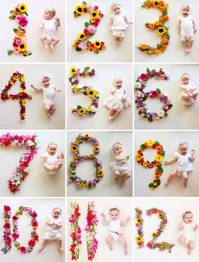 13 monthly baby photo ideas: Floral monthly baby photo idea