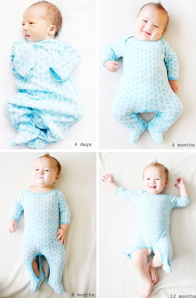 13 monthly baby photo ideas: Same onesie monthly baby photo idea