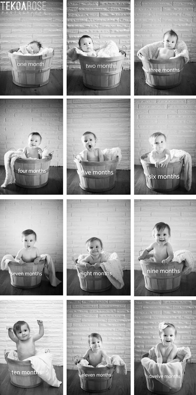 13 monthly baby photo ideas: using a bucket