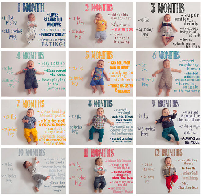 13 monthly baby photo ideas: whiteboard and markers