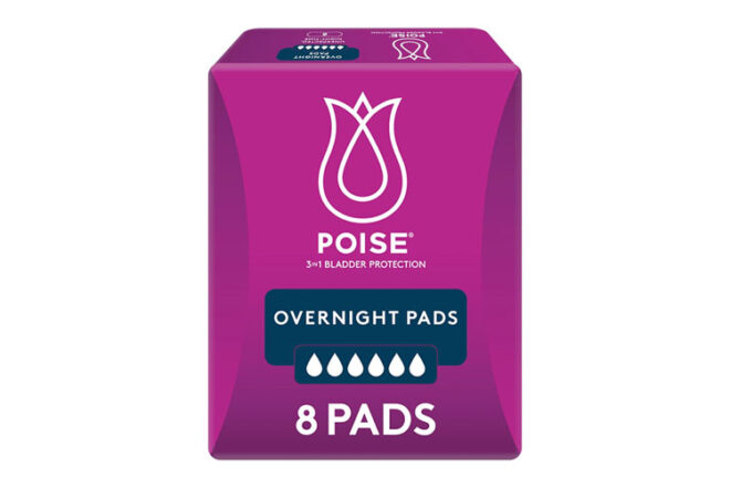 A pack of Poise Overnight Pads