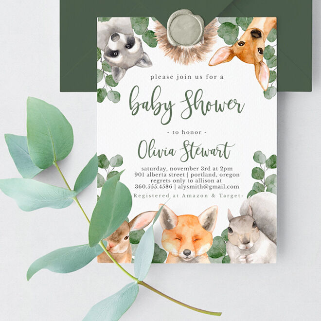 Woodland baby shower invitation by T3 Designs Co