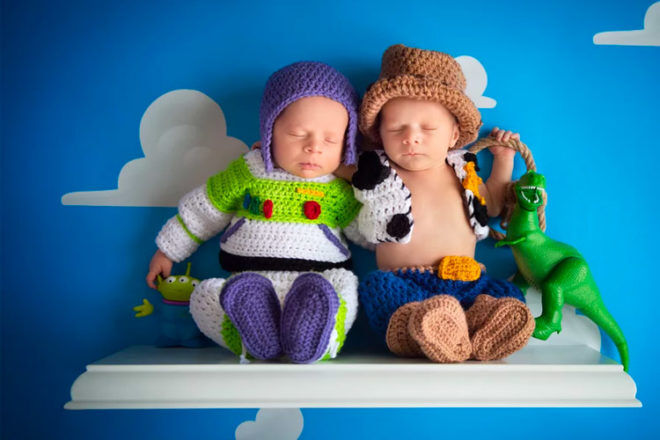 Woody and Buzz newborn twins photo shoot