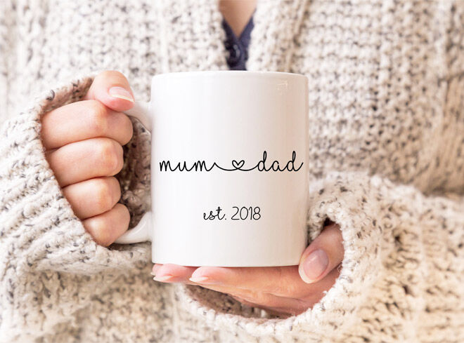 Mum and dad pregnancy announcement mugs