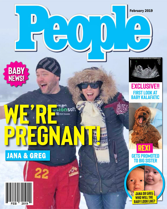 Pregnancy announcement magazine cover