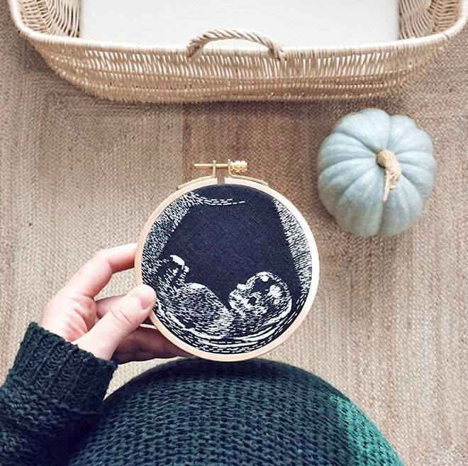 Ultrasound pregnancy reveal cross stitch