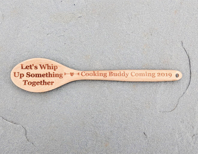 Wooden spoon pregnancy announcement